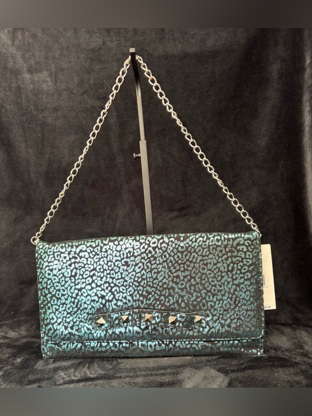 NWT Betsey Johnson Pyramid Safari Blue Leopard Y2K Large Clutch - Picture 1 of 14